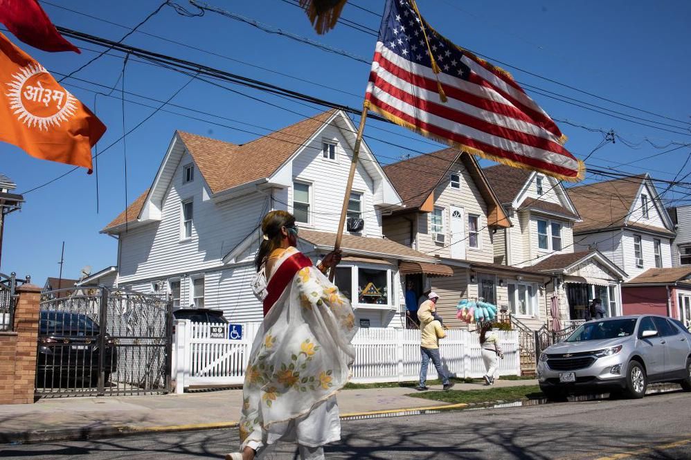 Community of Indian descent celebrates the Hindu holiday of Holi with the annual Phagwah Parade, March26, 2023 in the Richmond Hill neighborhood of Queens, New York.