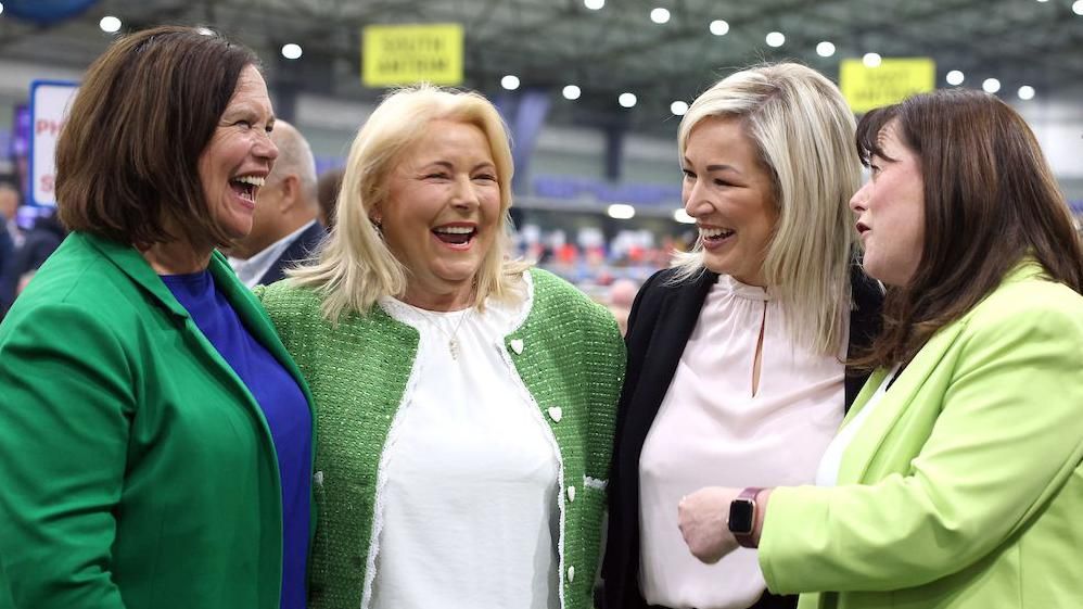 Pat Cullen (second from left) celebrated with Mary Lou McDonald, Michelle O'Neill and Michelle Gildernew