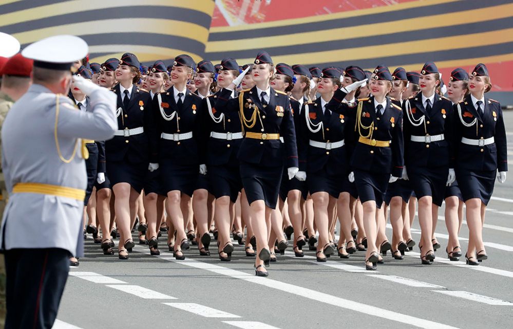 Russian service members take part in the Victory Day parade in St Petersburg, Russia