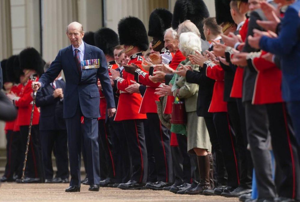 The Duke of Kent is applauded as he leaves the Scots Guards' Black Sunday Parade