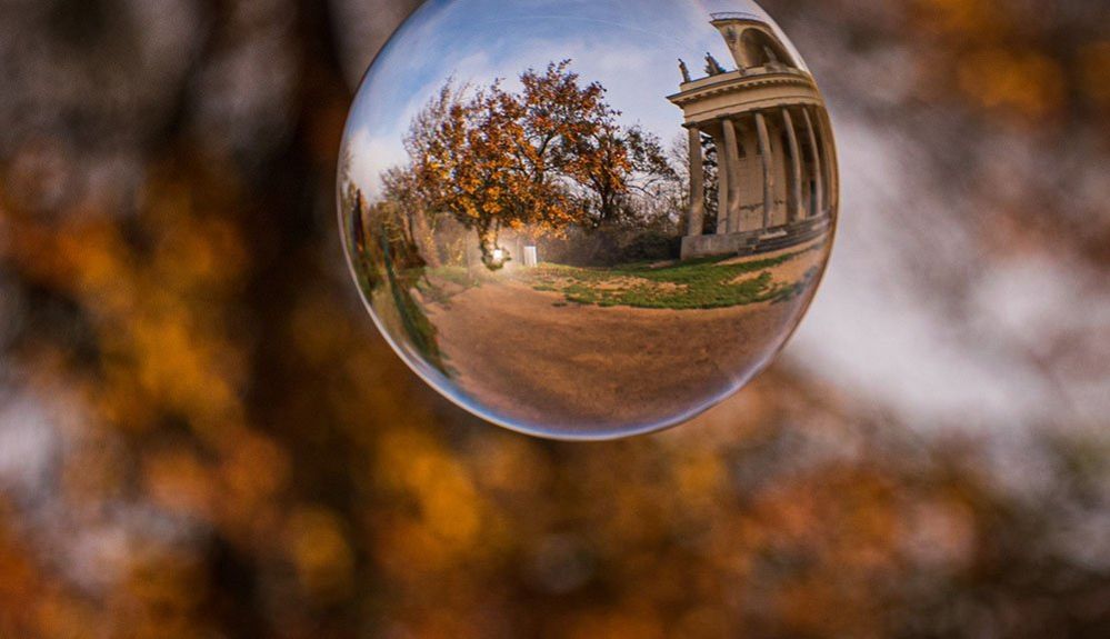 An autumn scene in a glass ball