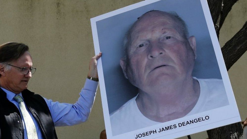 Picture of suspect Joseph DeAngelo, 72, at a district attorney press conference in Sacramento, California, 25 April 2018.