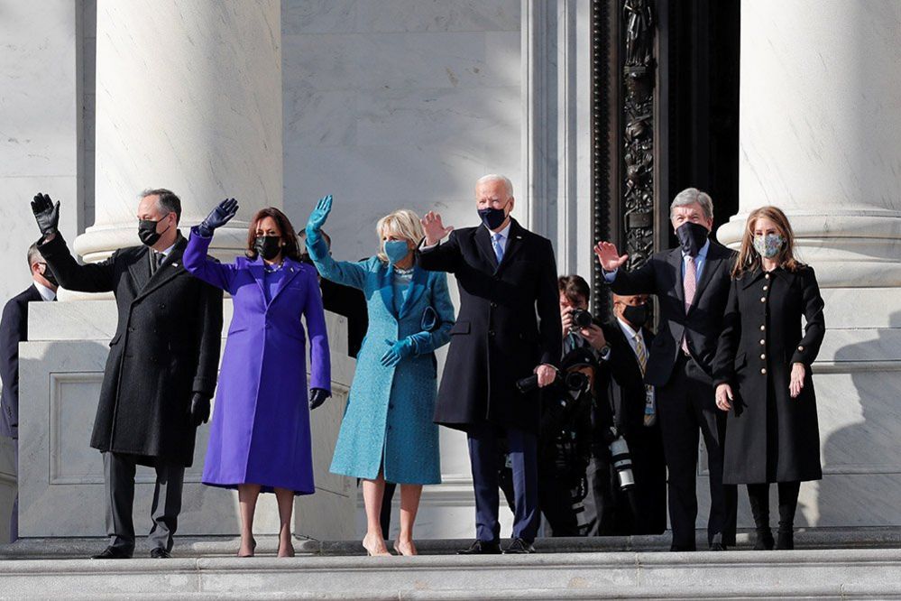 Joe Biden and Kamala Harris, with their spouses