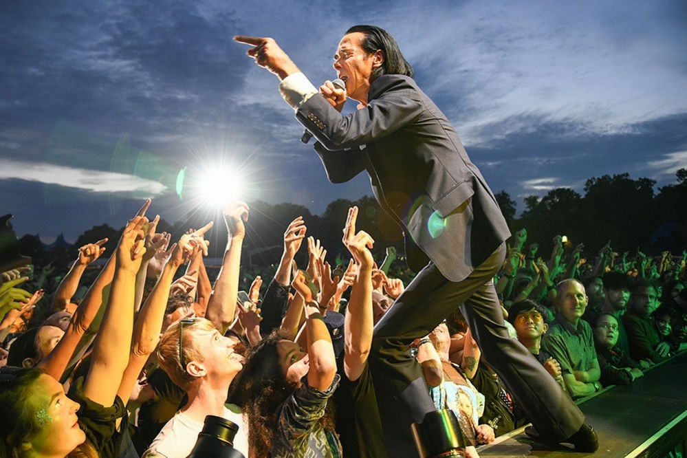 Nick Cave performs at the All Points East Festival in Victoria Park, London.