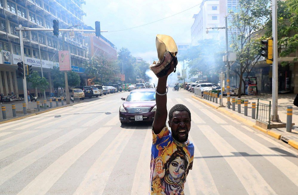 A man protests in Nairobi, Kenya