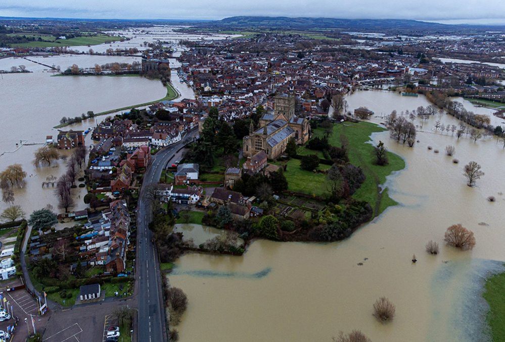 Flooding around Tewkesbury Abbey, in Gloucestershire, 14 January 2023