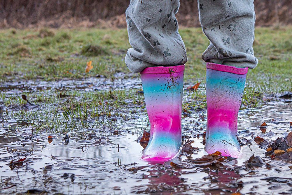 Brightly coloured wellington boots