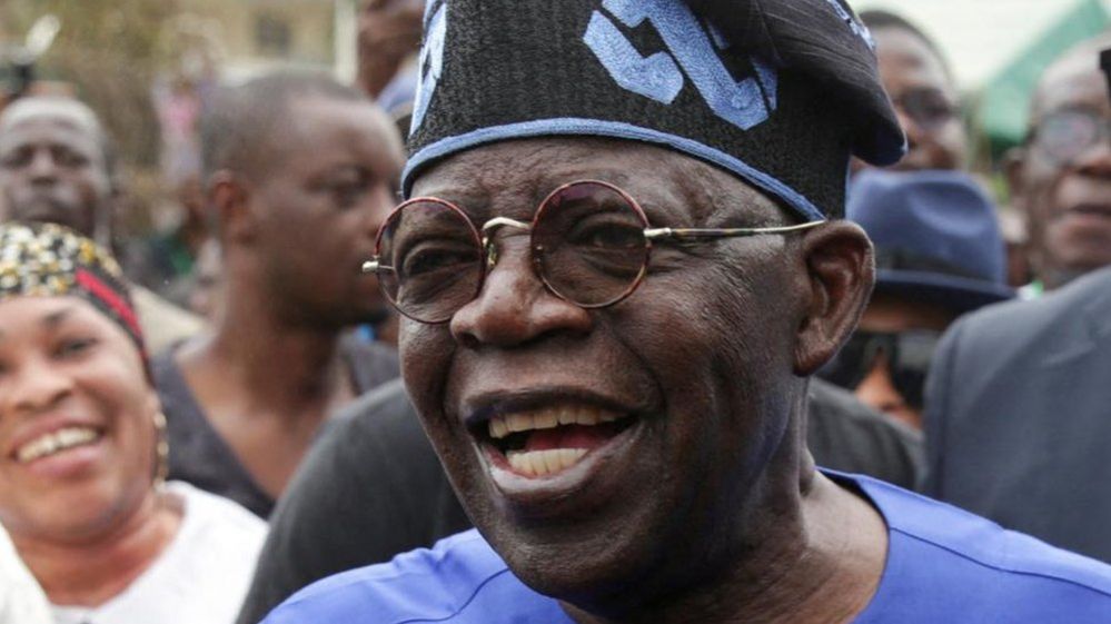 Presidential campaigner  Bola Ahmed Tinubu arrives astatine  a polling presumption    earlier  casting his ballot successful  Ikeja, Lagos, Nigeria February 25