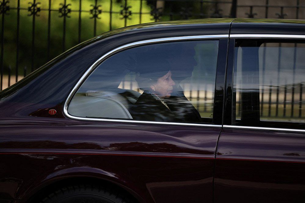 Princess Anne accompanies the hearse carrying the coffin