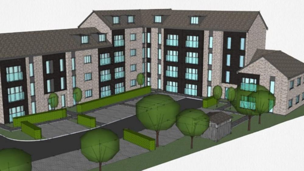 Architect drawing of three and-four-storey apartment block