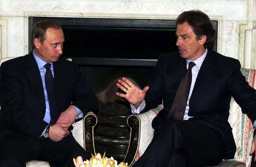 Vladimir Putin with Tony Blair during his visit to 10 Downing Street in April 2000