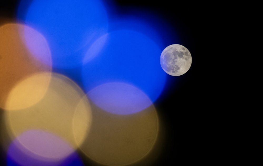Super Blue Moon rises over Guwahati city, on 30 August 2023 in Guwahati, Assam, India