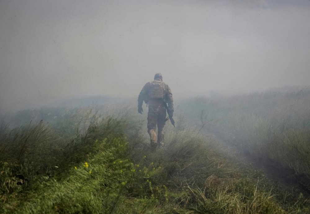 A Ukrainian service member near the front line