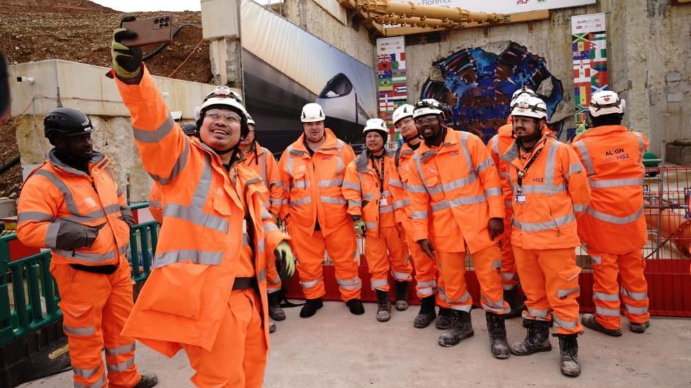 HS2 workers posing for photos 