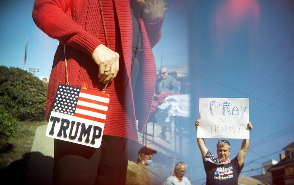 Supporters outside of the Trump rally in Ambridge, Pennsylvania, 10 October 2016