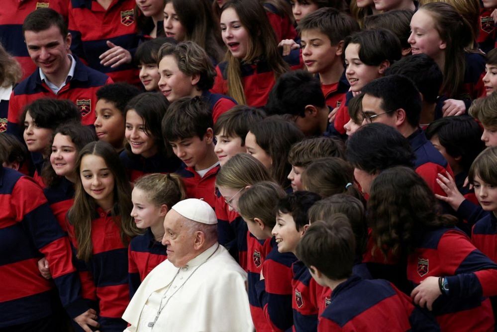 Pope Francis with students at the Vatican