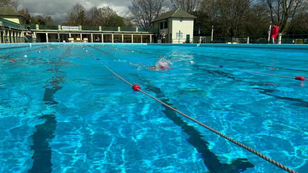 A lone swimmer in the Peterborough Lido