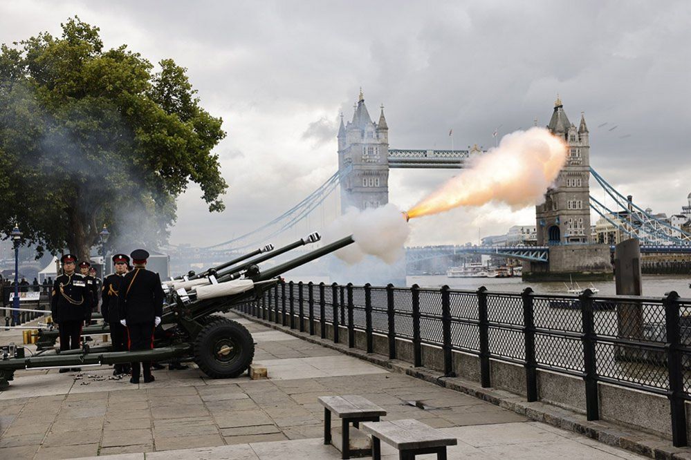 The gun salute to mark the formal declaration of King Charles III as Monarch in the Tower of London,