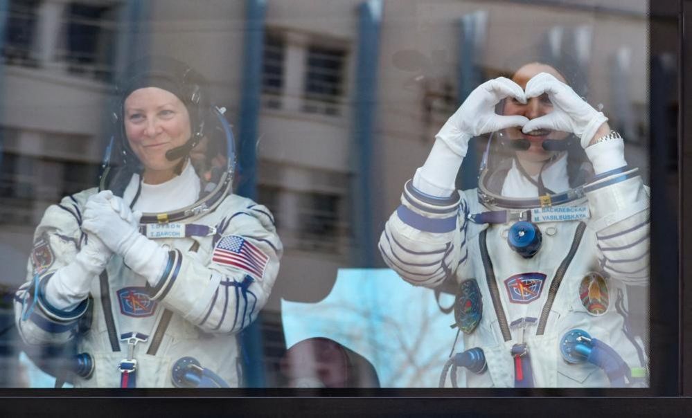 Nasa astronaut Tracy Dyson and Spaceflight participant Marina Vasilevskaya of Belarus