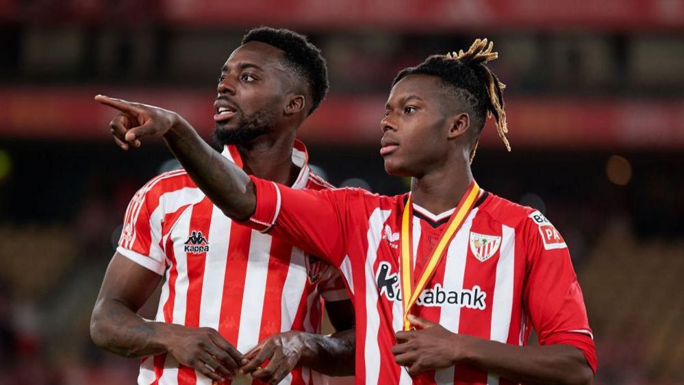 Inaki Williams (left) and Nico Williams after an Athletic Bilbao match