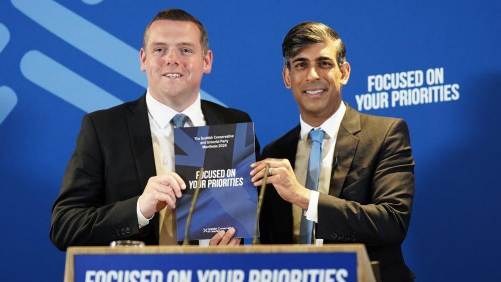 Scottish Conservative leader Douglas Ross (left) and Prime Minister Rishi Sunak during the launch of the Scottish Conservative party's General Election manifesto
