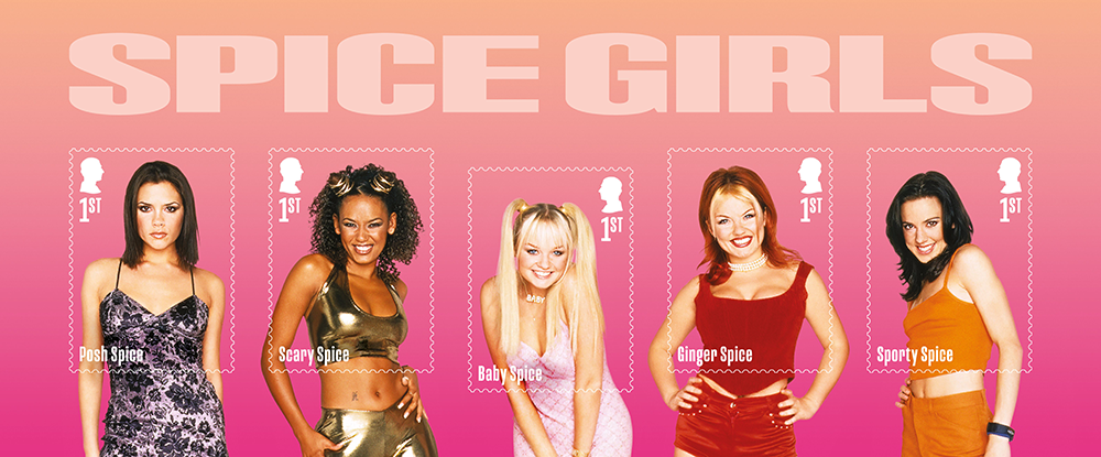 Five stamps of the Spice Girls