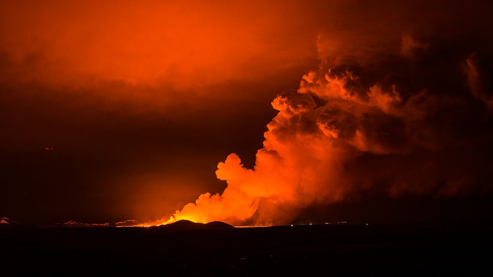 Smoke rises from volcanic eruption in Iceland
