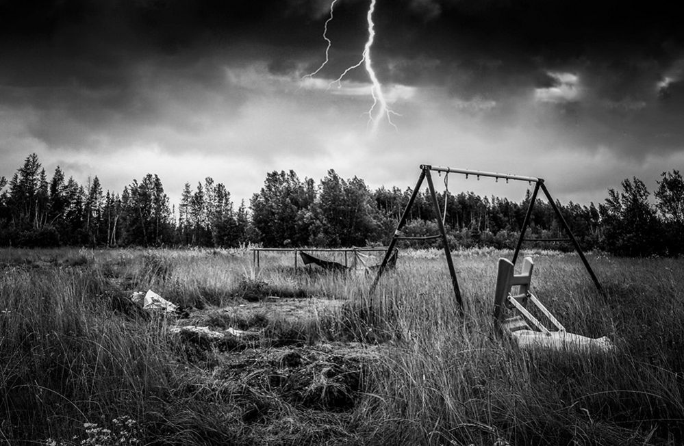 A bolt of lightning captured at a derelict park in New Brunswick, Canada