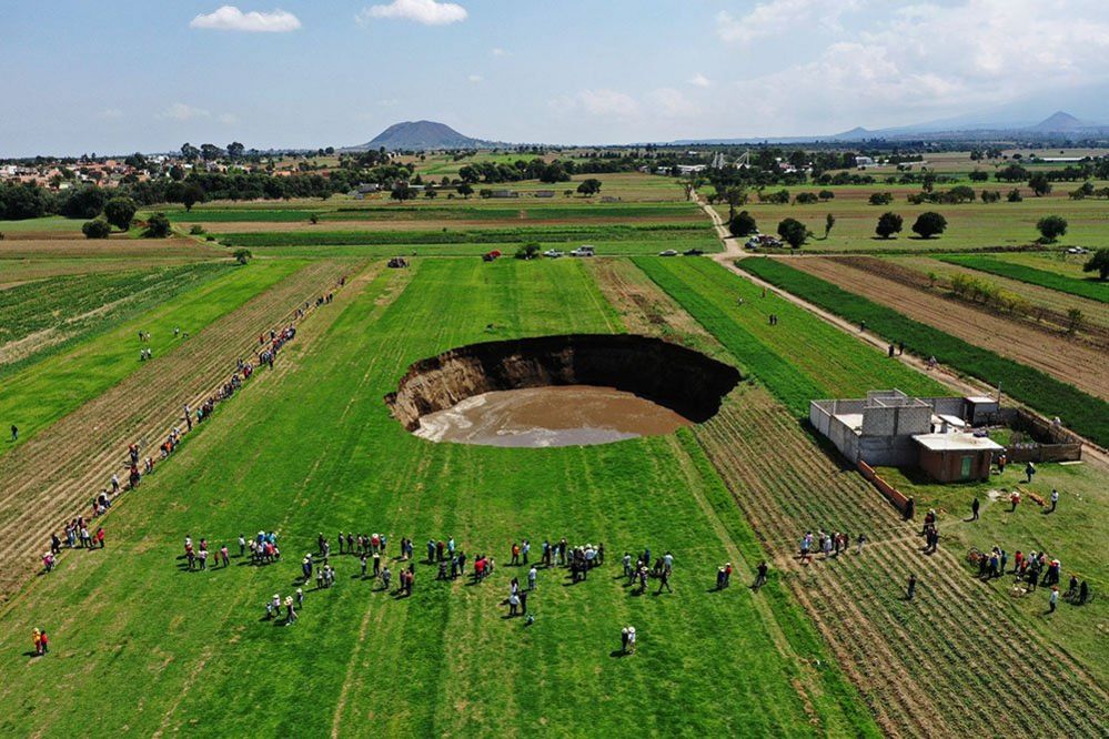 Sinkhole in a field in Mexico