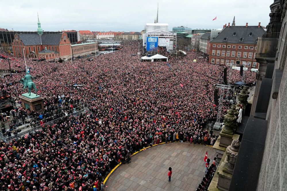 Tens of thousands watched the succession outside Christiansborg Castle in Copenhagen
