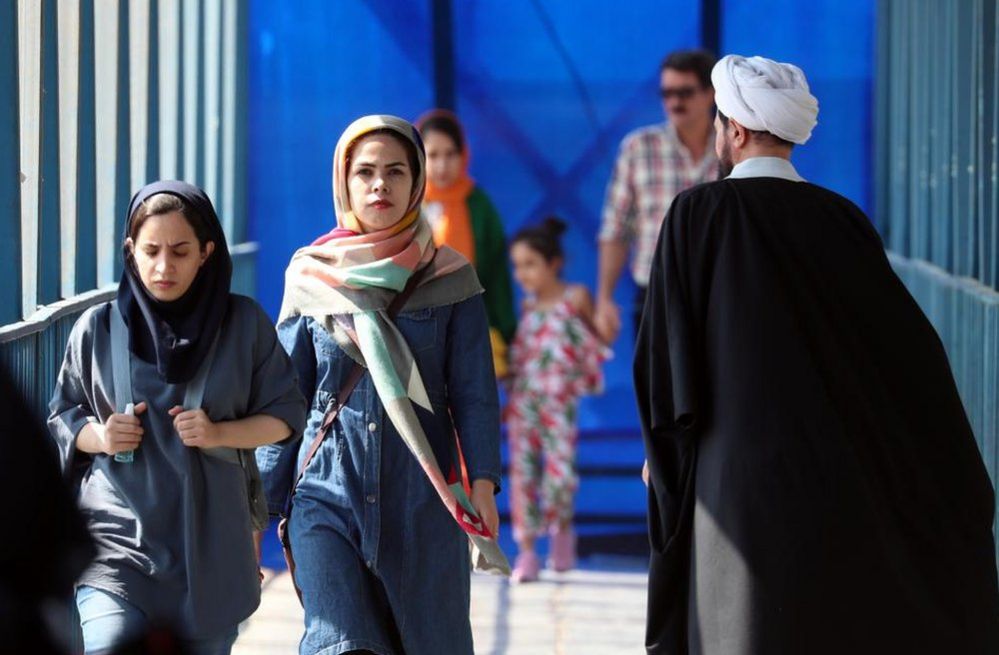 Two veiled Iranian women pictured in Tehran