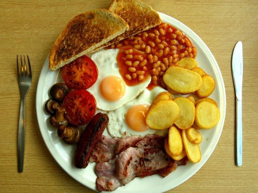 The famous Little Chef 'Olympic Breakfast' on a plate with knife and fork