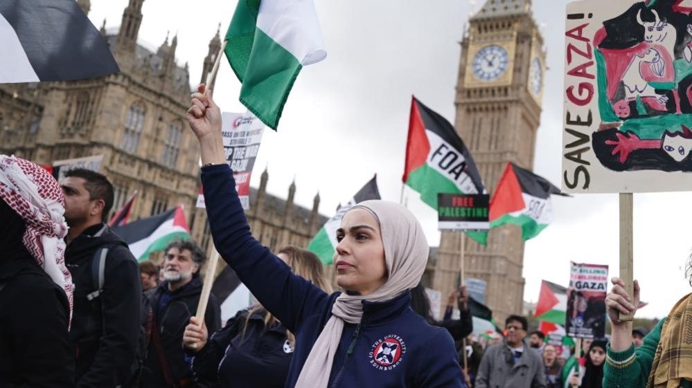 A woman at a Pro-Palestinian protest in London
