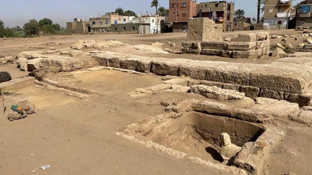 Area of excavation work where a Sphynx statue was unearthed at the eastern side of Dendara Temple in Qena governorate, Egypt.