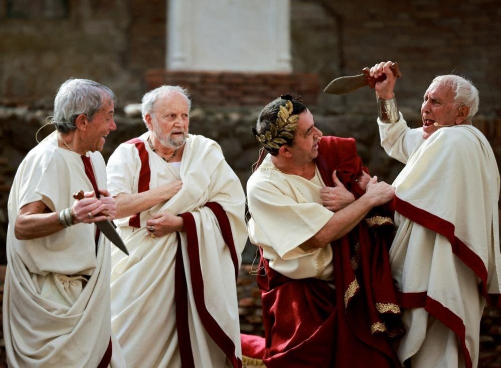 Members of Roman historical society Gruppo Storico Romano take part in a re-enactment of the Ides of March