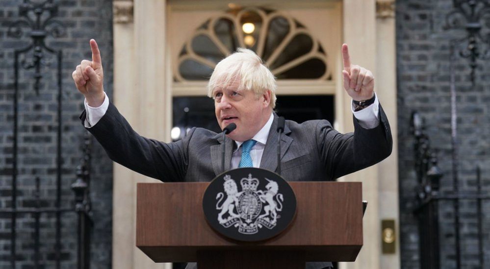 Boris Johnson at the lectern outside Downing Street