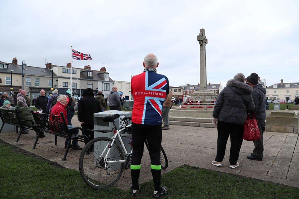 Spectators observe the Armistice Day service in Seaham