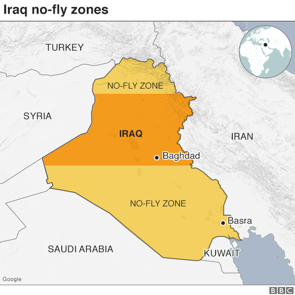 Map showing no-fly zones in Iraq following the 1991 Gulf War