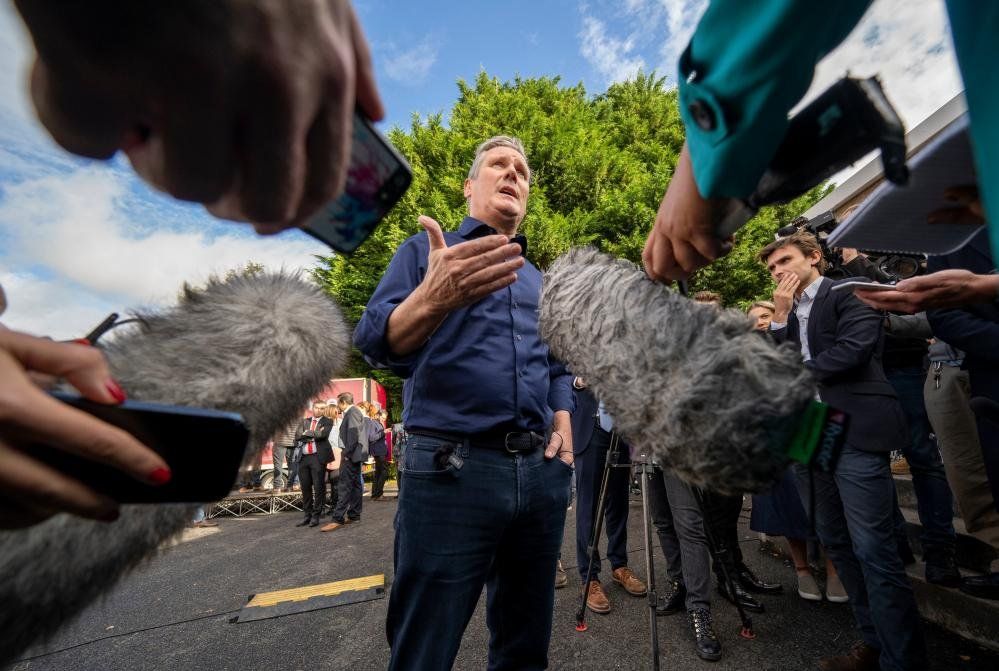 Labour leader Sir Keir Starmer speaks to the media