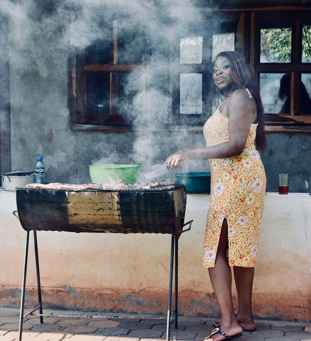 Woman at a barbecue