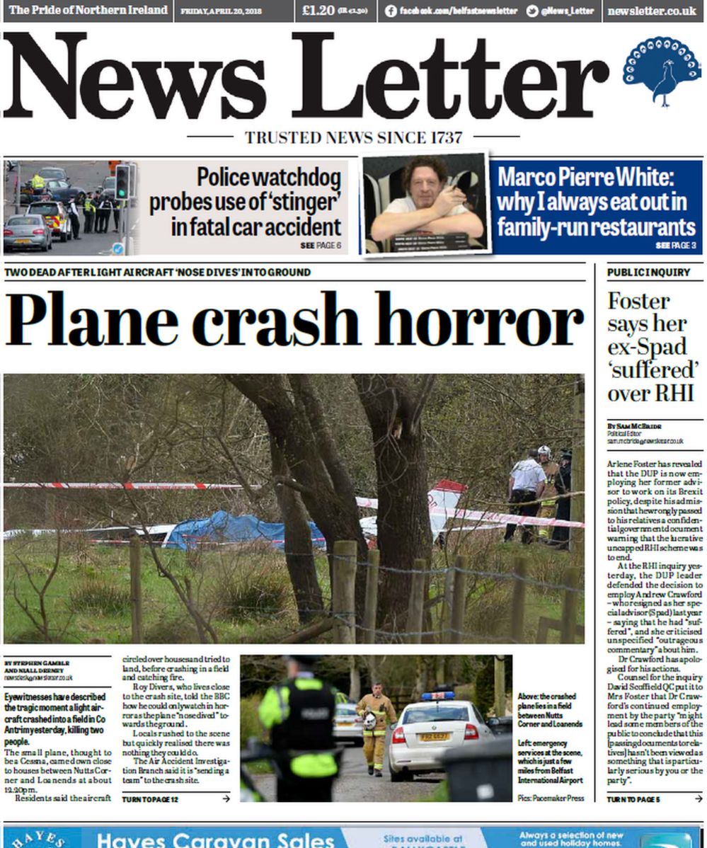 ni-newspaper-review-plane-crash-dominates-front-pages-bbc-news