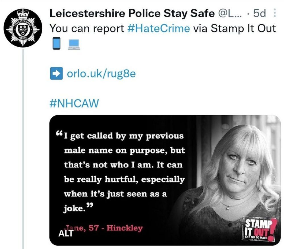 Leicestershire Police hate crime tweet