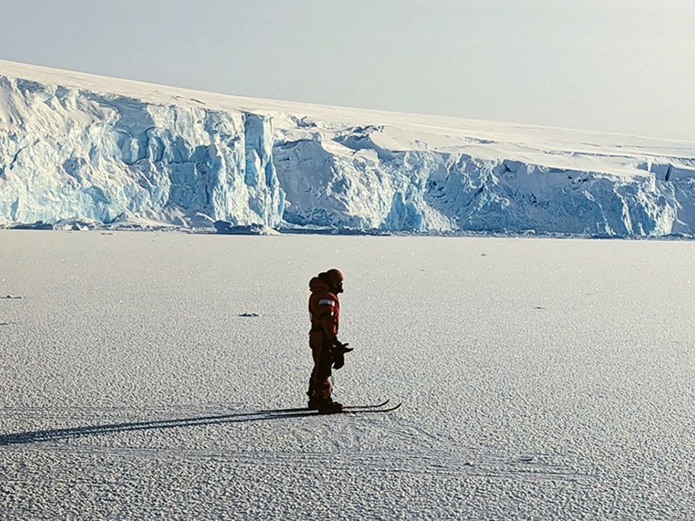 A scientist on the ice in Antarctica