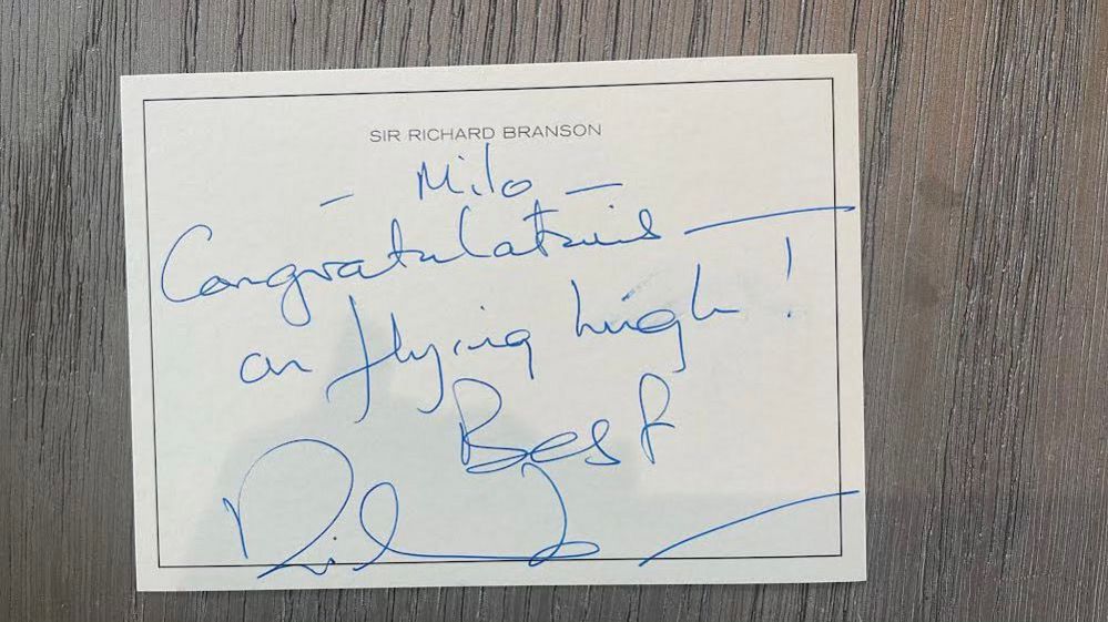 Sir Richard Branson's note to Milo