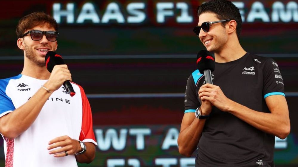 Pierre Gasly and Esteban Ocon on the stage