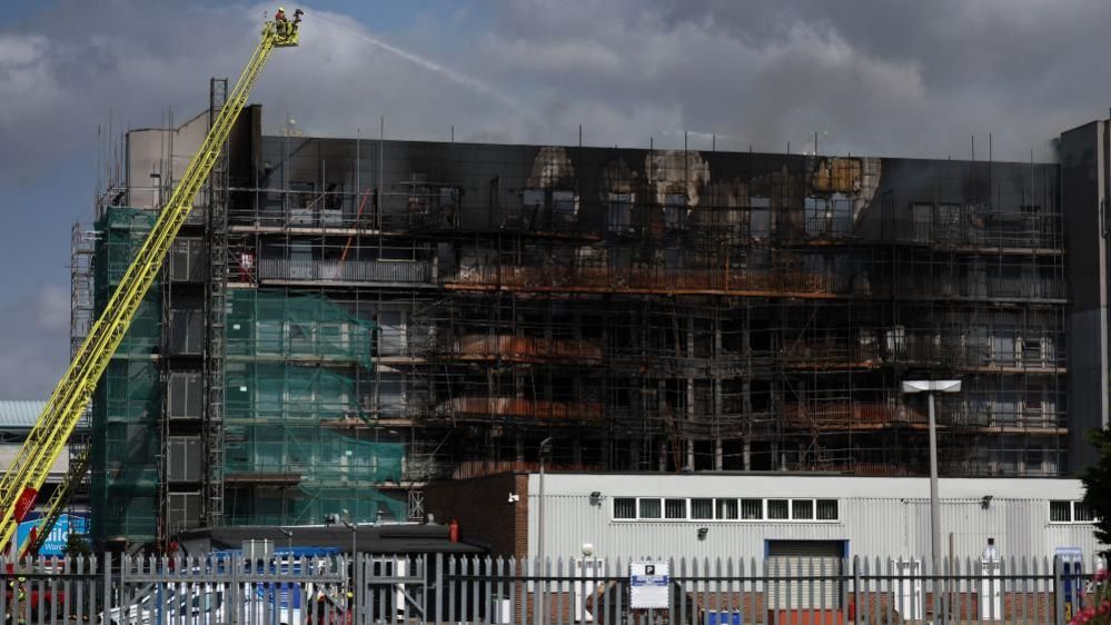 Aftermath of fire at tower block in Dagenham. Building badly damaged by fire