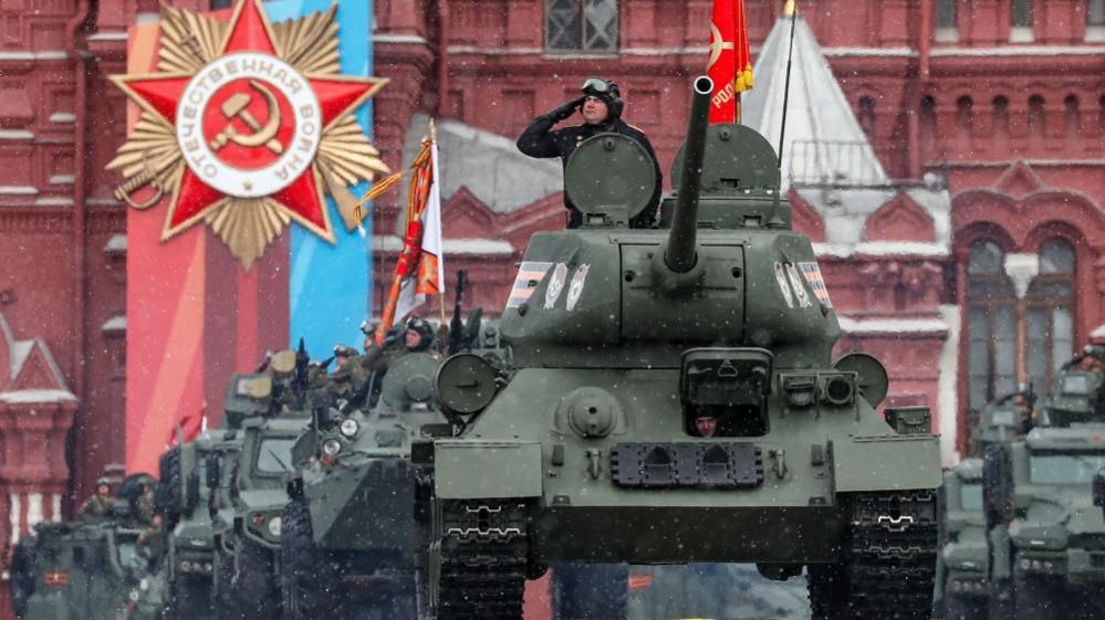 T-34 Soviet medium tanks from World War II take part in the Victory Day military parade in Moscow, Russia, 09 May 2024