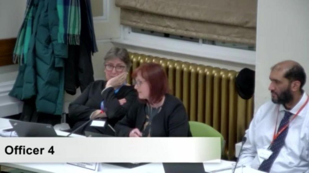 Chief financial officer Fiona Greenway (middle) speaking at the council's audit committee