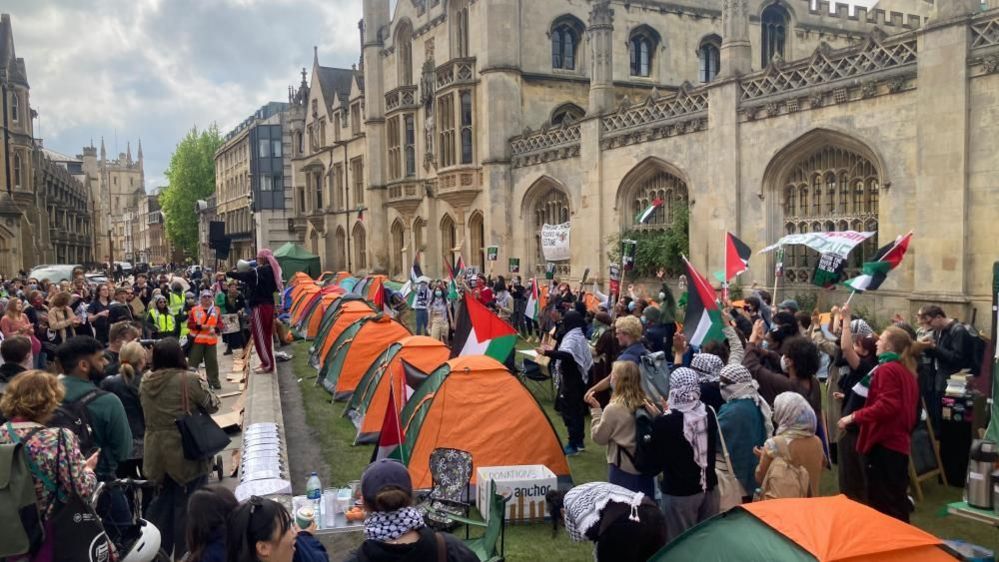 Protesters' tents in Cambridge