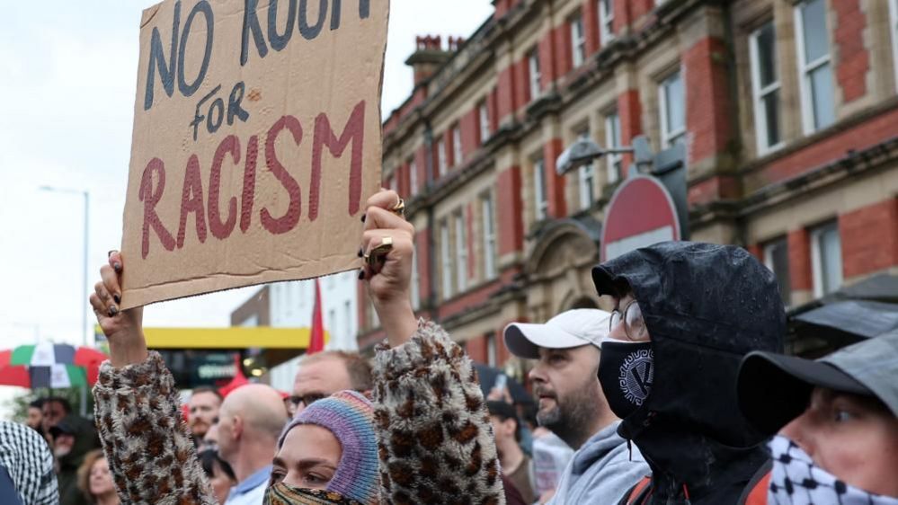 Protersters outside mosque in Liverpool